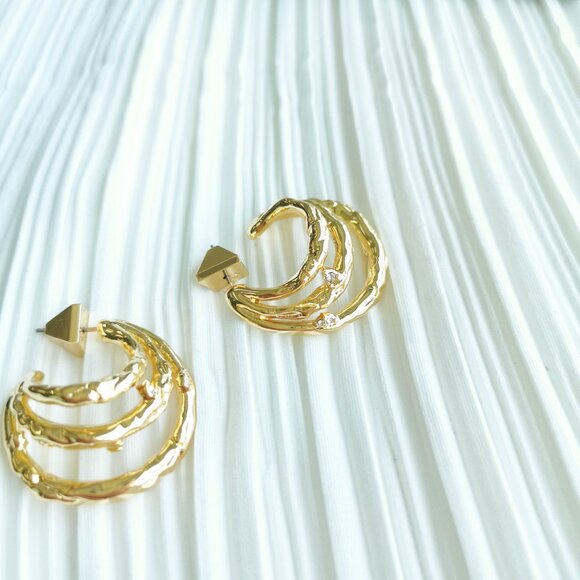 Alexis Bittar Brut Crystal Gold Thorn Orbit Hoop Earrings - Picture 3 of 4